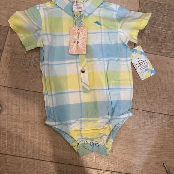 TOMMY BAHAHMA KIDS BOYS YELLOW AND BLUE OVERALL OUTFIT NEW 12-18 MONTH - Picture 4 of 8